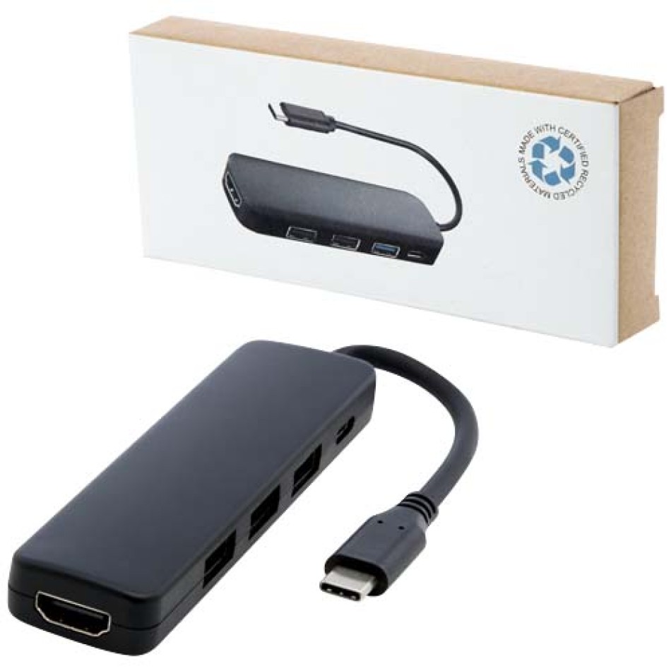 Adattatore multimediale USB 2.0-3.0 con porta HDMI in plastica riciclata certificata RCS Loop Gadget.it