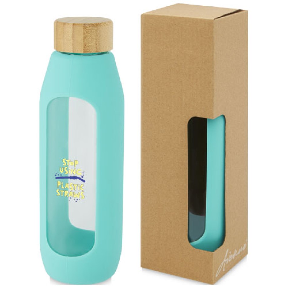 Borraccia in vetro borosilicato da 600 ml con impugnatura in silicone Tidan Gadget.it