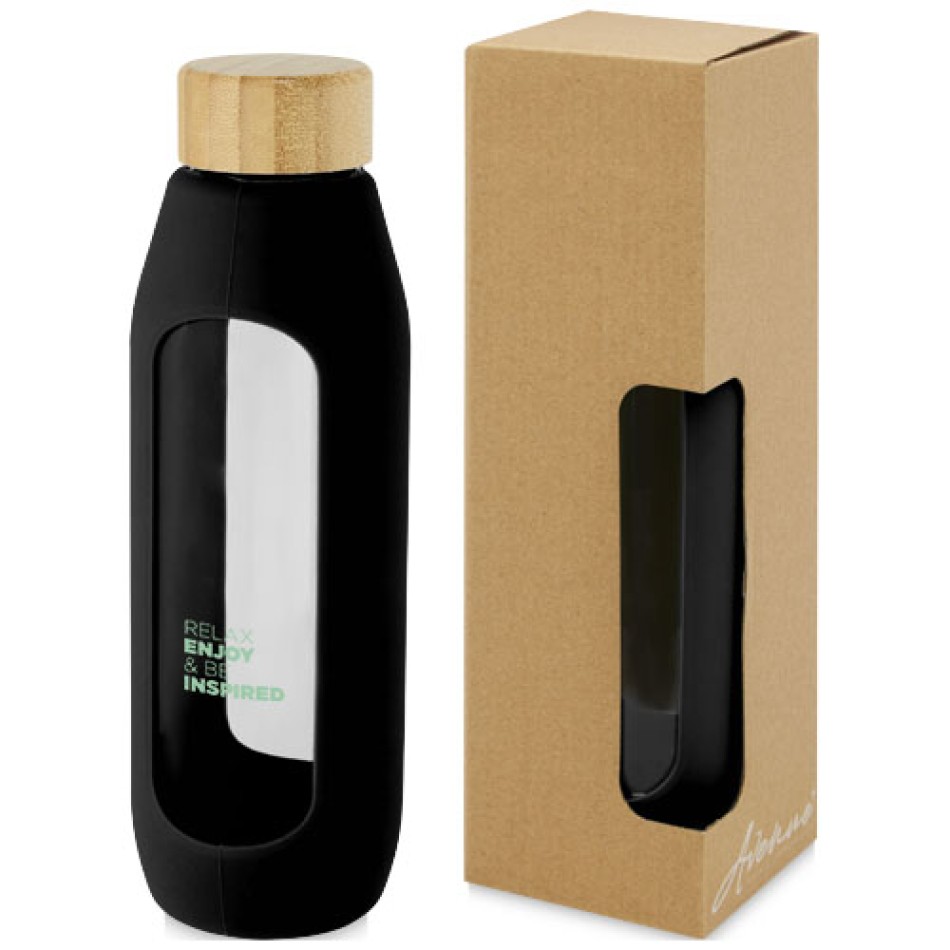 Borraccia in vetro borosilicato da 600 ml con impugnatura in silicone Tidan Gadget.it