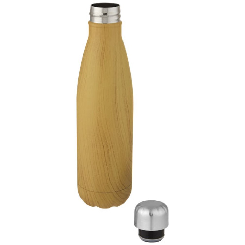 Bottiglia Cove da 500 ml con isolamento sottovuoto in acciaio inossidabile e motivo ornamentale in legno Gadget.it