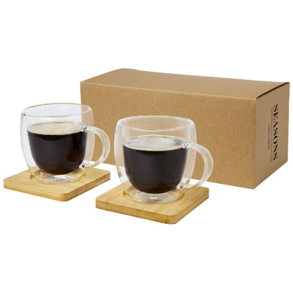 Set di 2 tazze in vetro a doppia parete da 250 ml con sottobicchiere in bambù Manti  Gadget.it