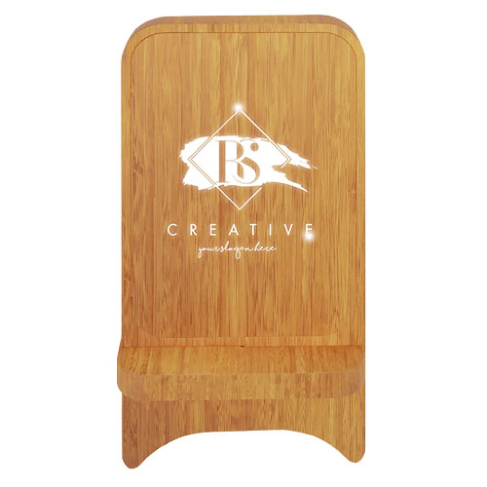 Supporto per telefono in legno con ricarica wireless da 10 W e logo luminoso SCX.design W26 Gadget.it